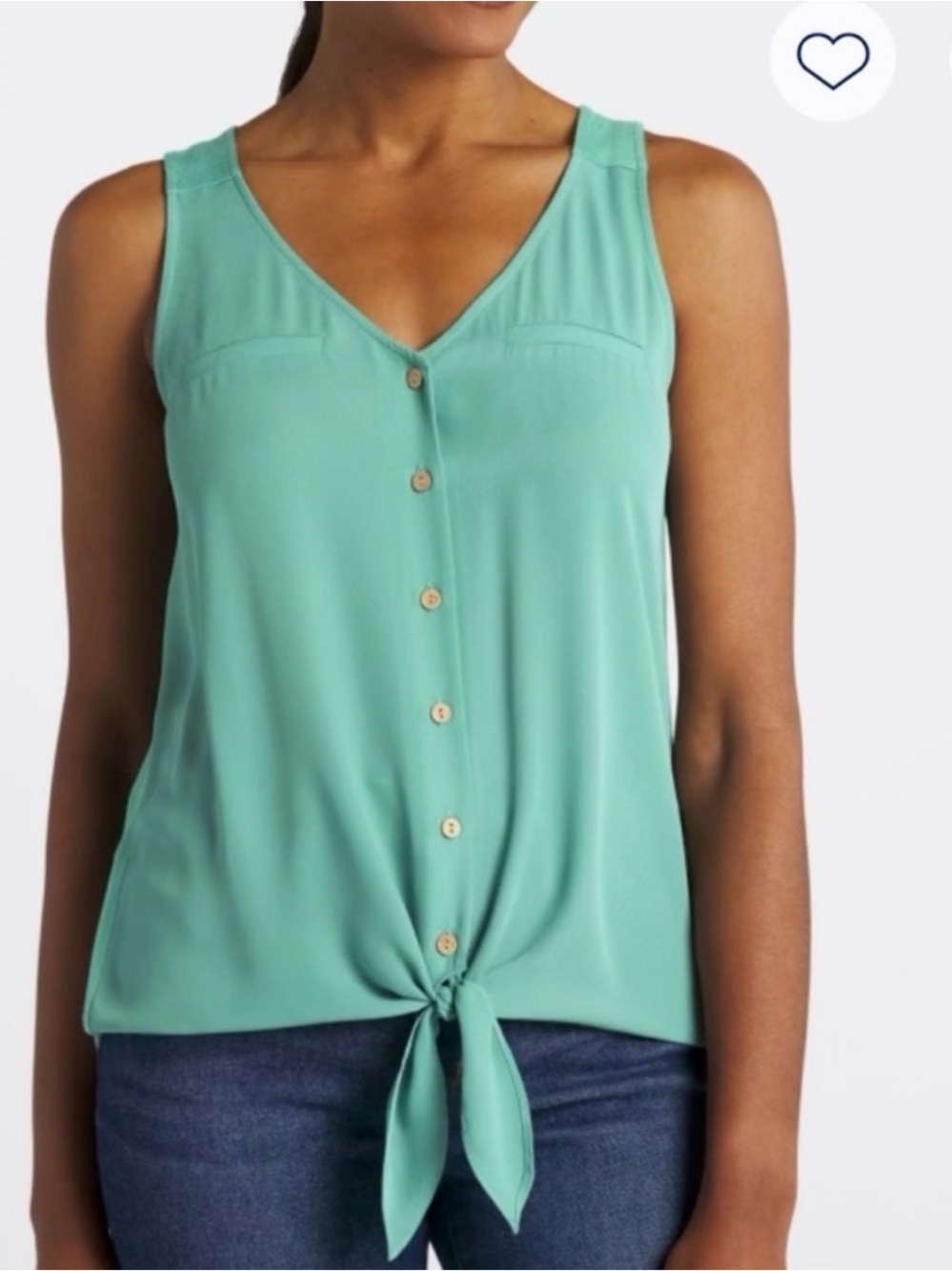 FORTUNE + IVY Sleeveless Tie Front Blouse Size Medium Mixed Material Aqua Blue